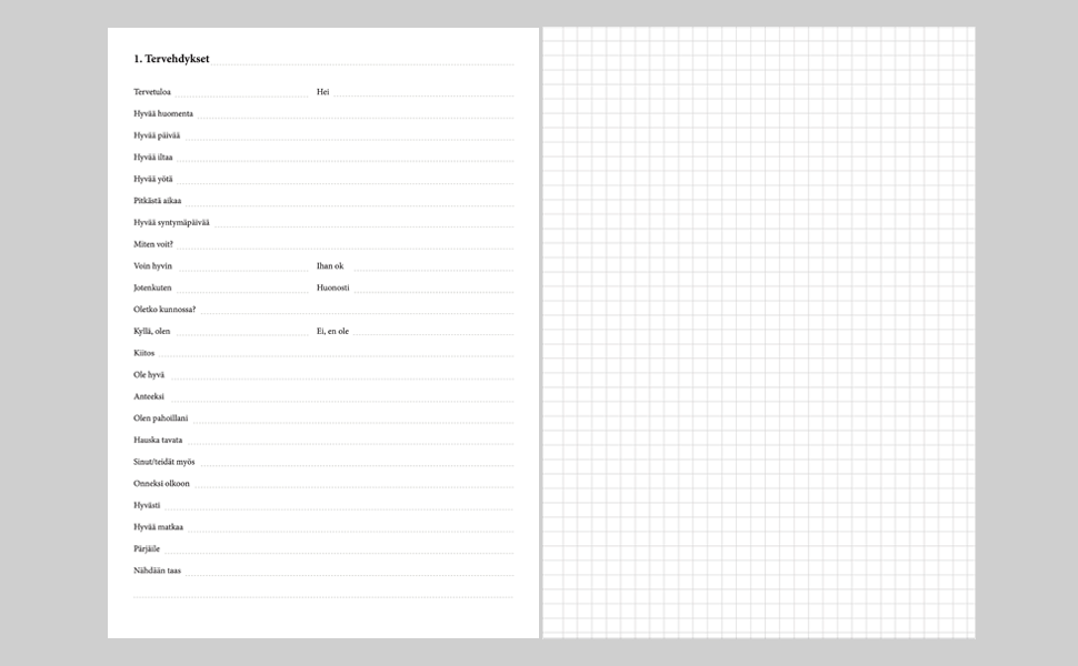 Suomi-bugi täytettävä vihko rakenne