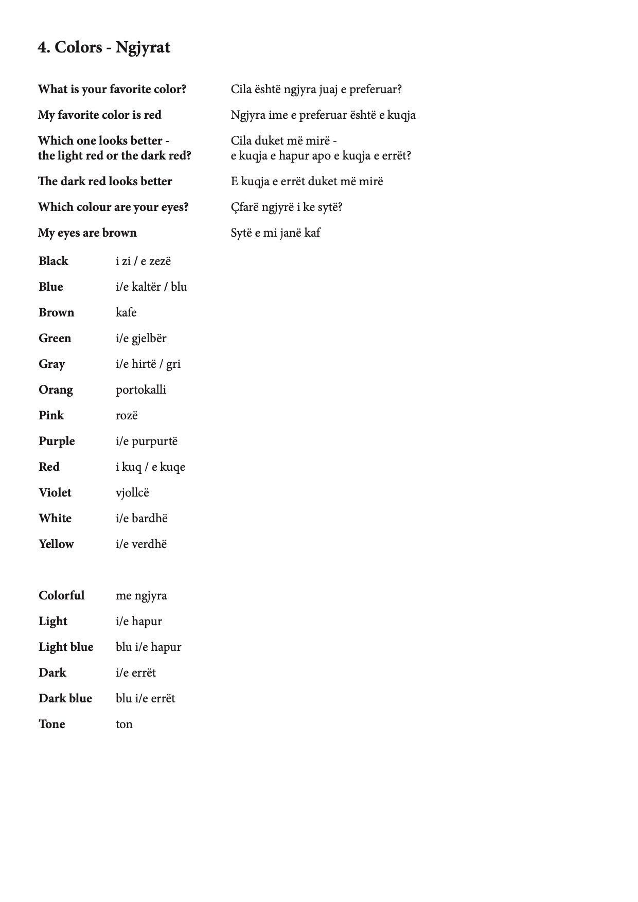 Ultimate Albanian Notebook chapter 4 colors