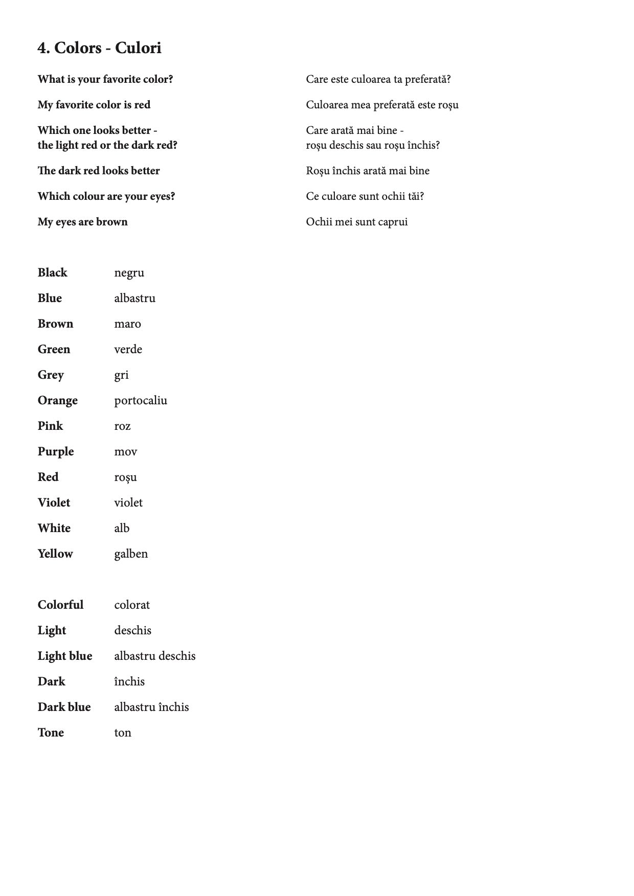 Ultimate Romanian Notebook chapter 4 colors