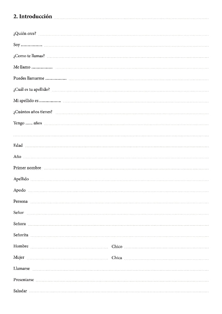 Second topic "Introduction" word list