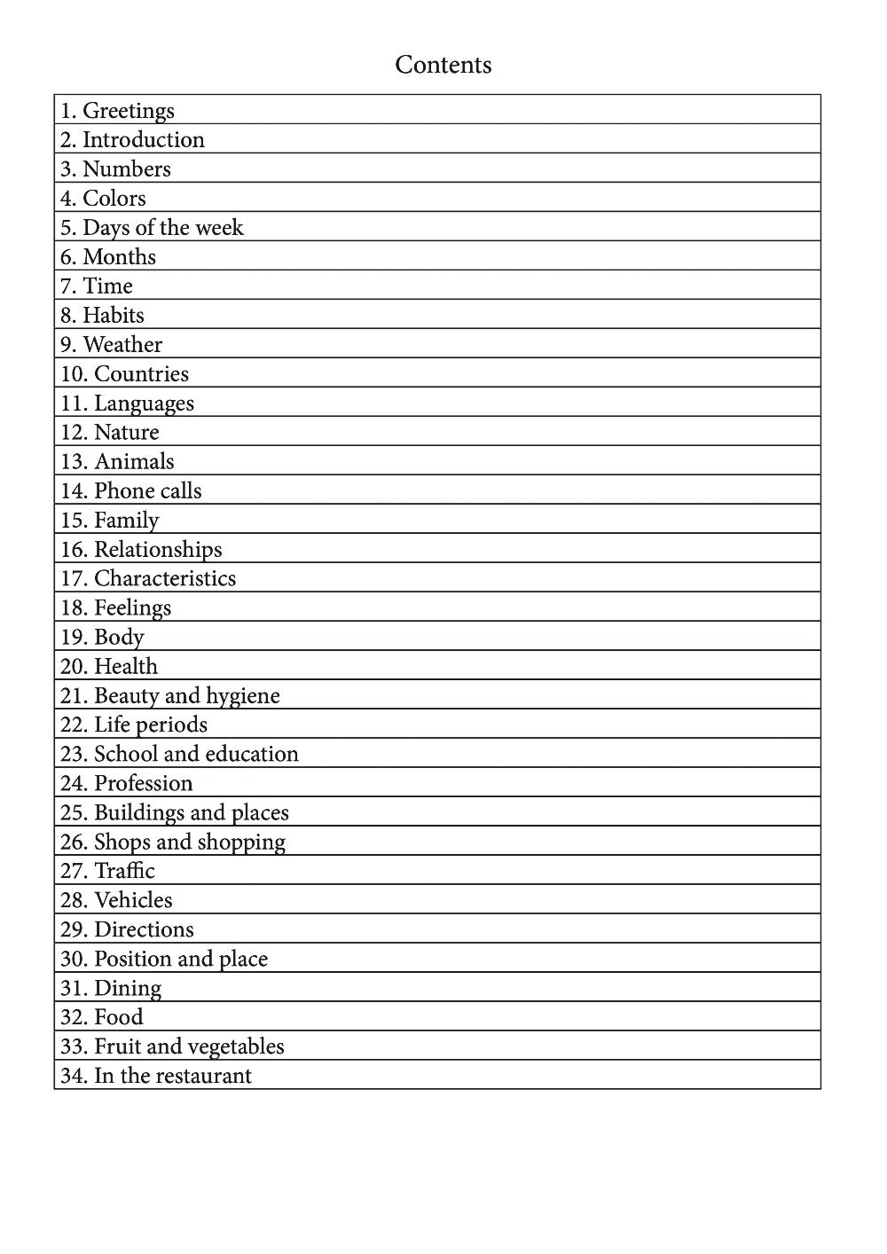 Paraguayan Spanish language notebook contents page 1