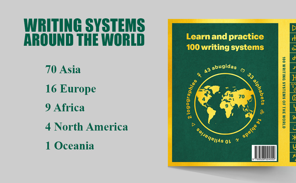 100 Writing Systems of The World cover scripts by continent