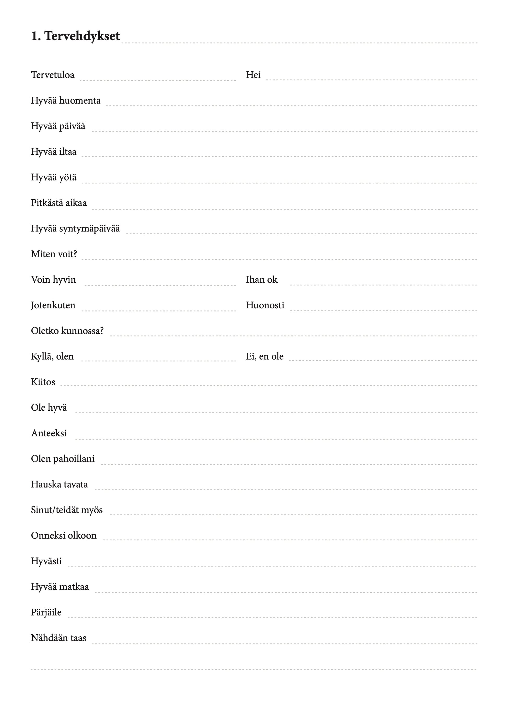 Afar täytettävä vihko kappale 1 tervehdykset