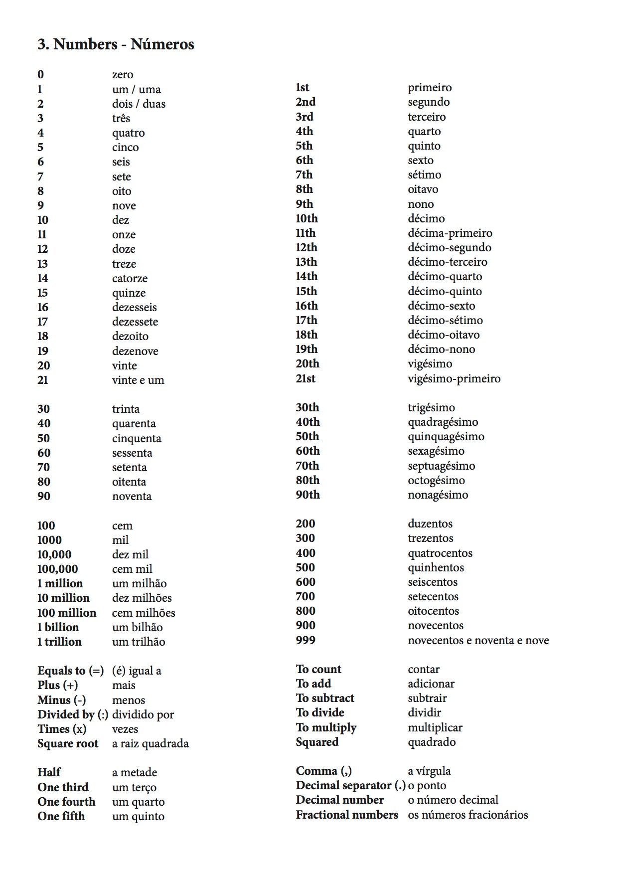 Ultimate Brazilian Portuguese Notebook chapter 3 numbers