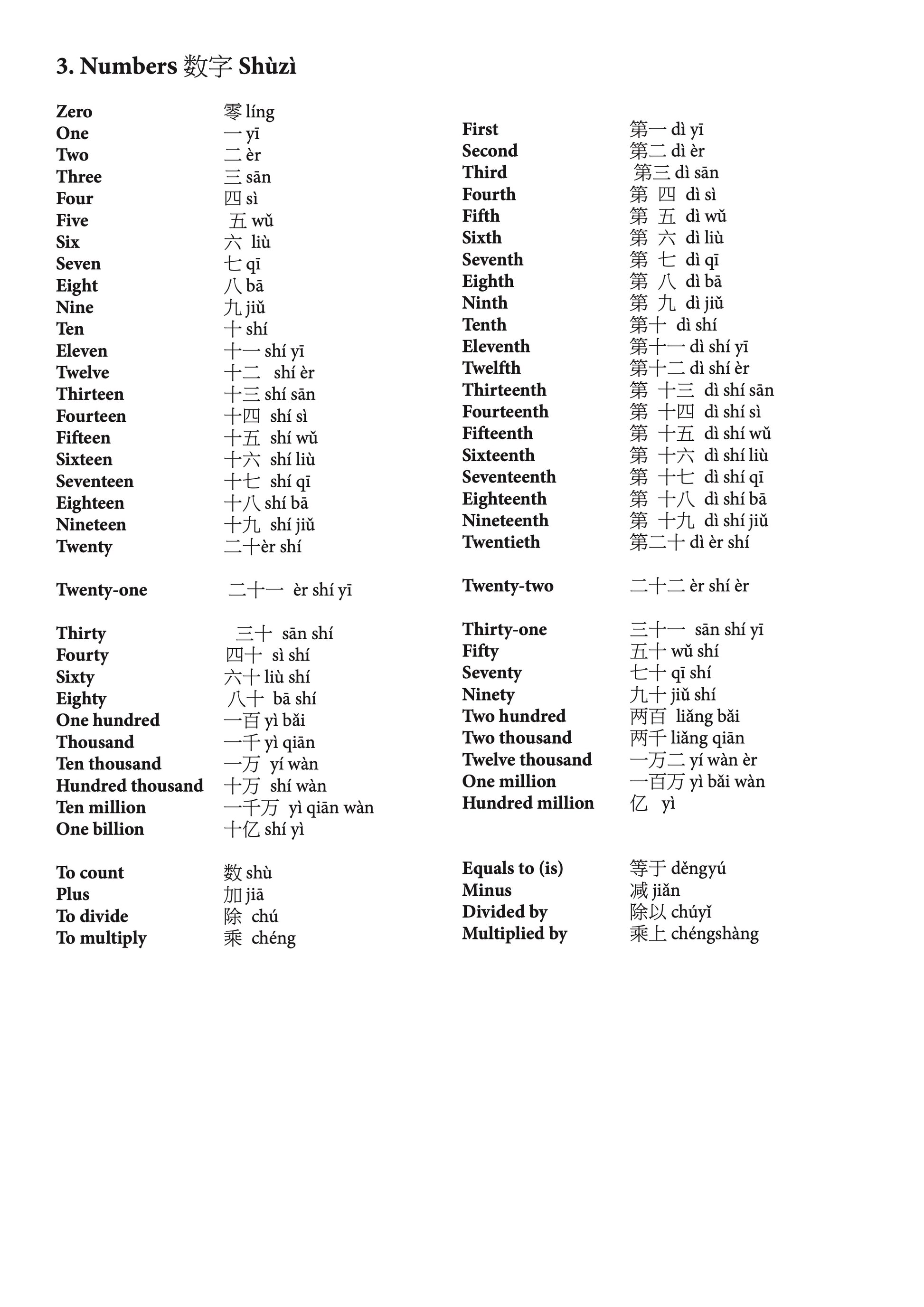 Ultimate Chinese Notebook chapter 3 numbers