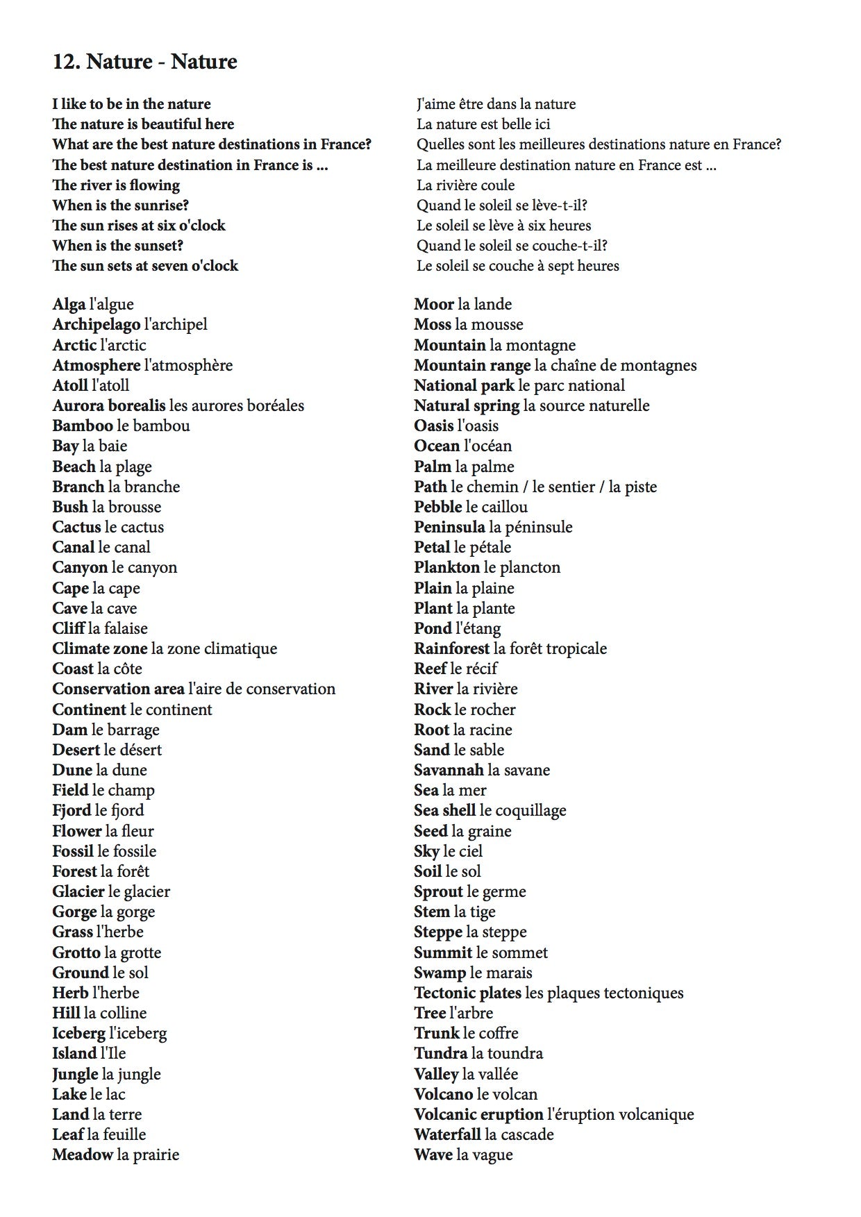 Ultimate French Notebook chapter 12 nature